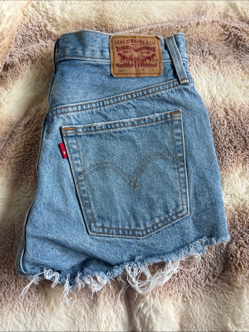 Levi's Blue Denim Frayed Hem Shorts